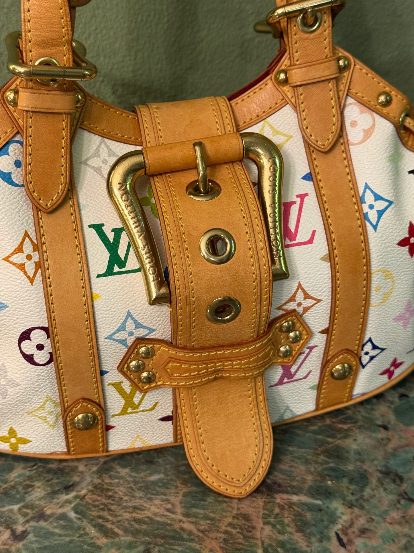TAKASHI MURAKAMI X LOUIS VUITTON WHITE MULTICOLOR THEDA HANDBAG