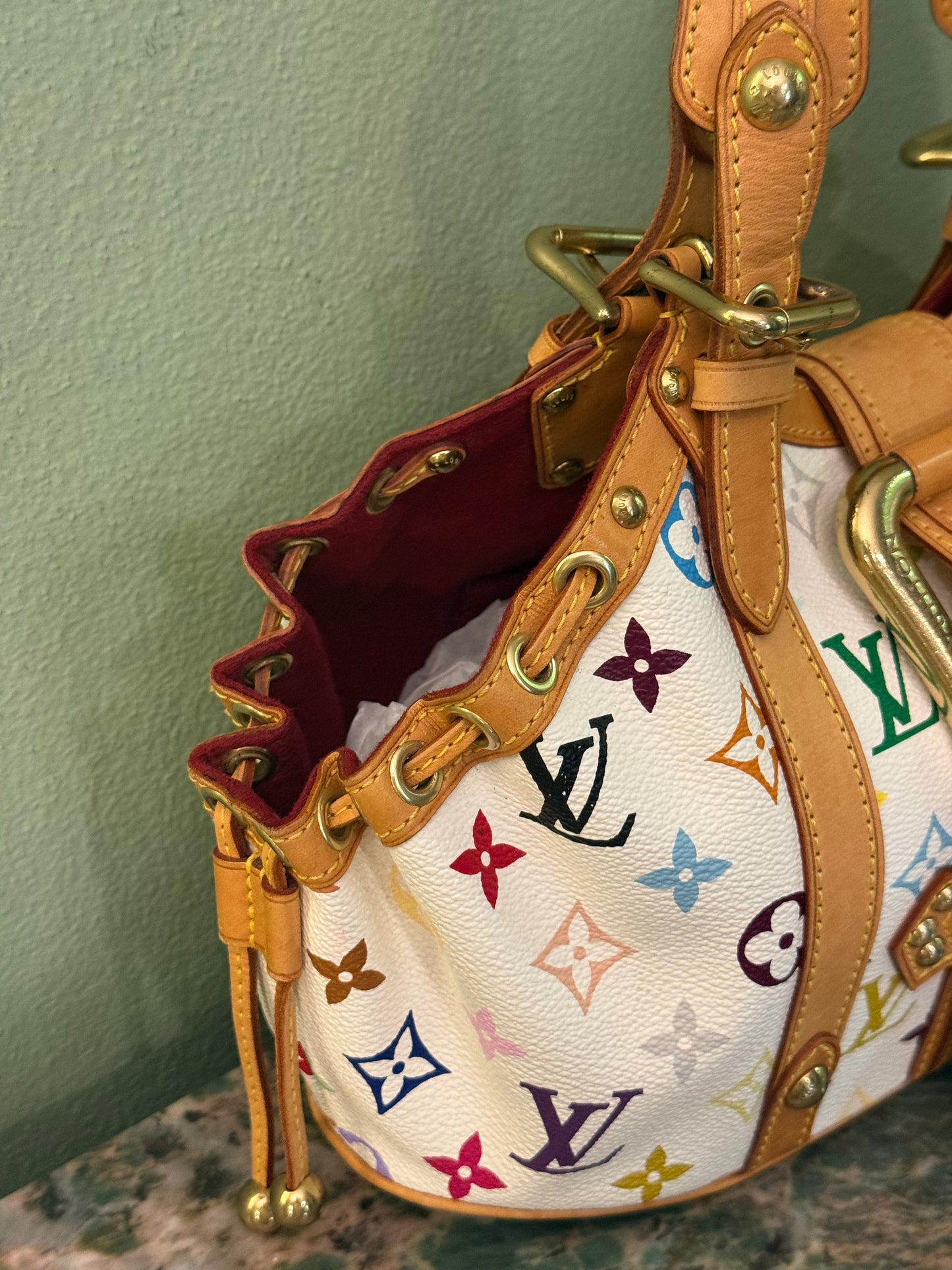TAKASHI MURAKAMI X LOUIS VUITTON WHITE MULTICOLOR THEDA HANDBAG