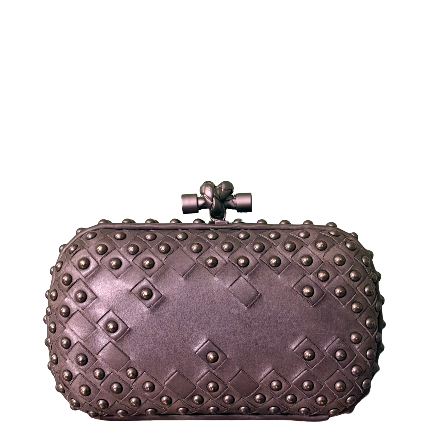 BOTTEGA VENETA GRAY STUDDED KNOT CLUTCH