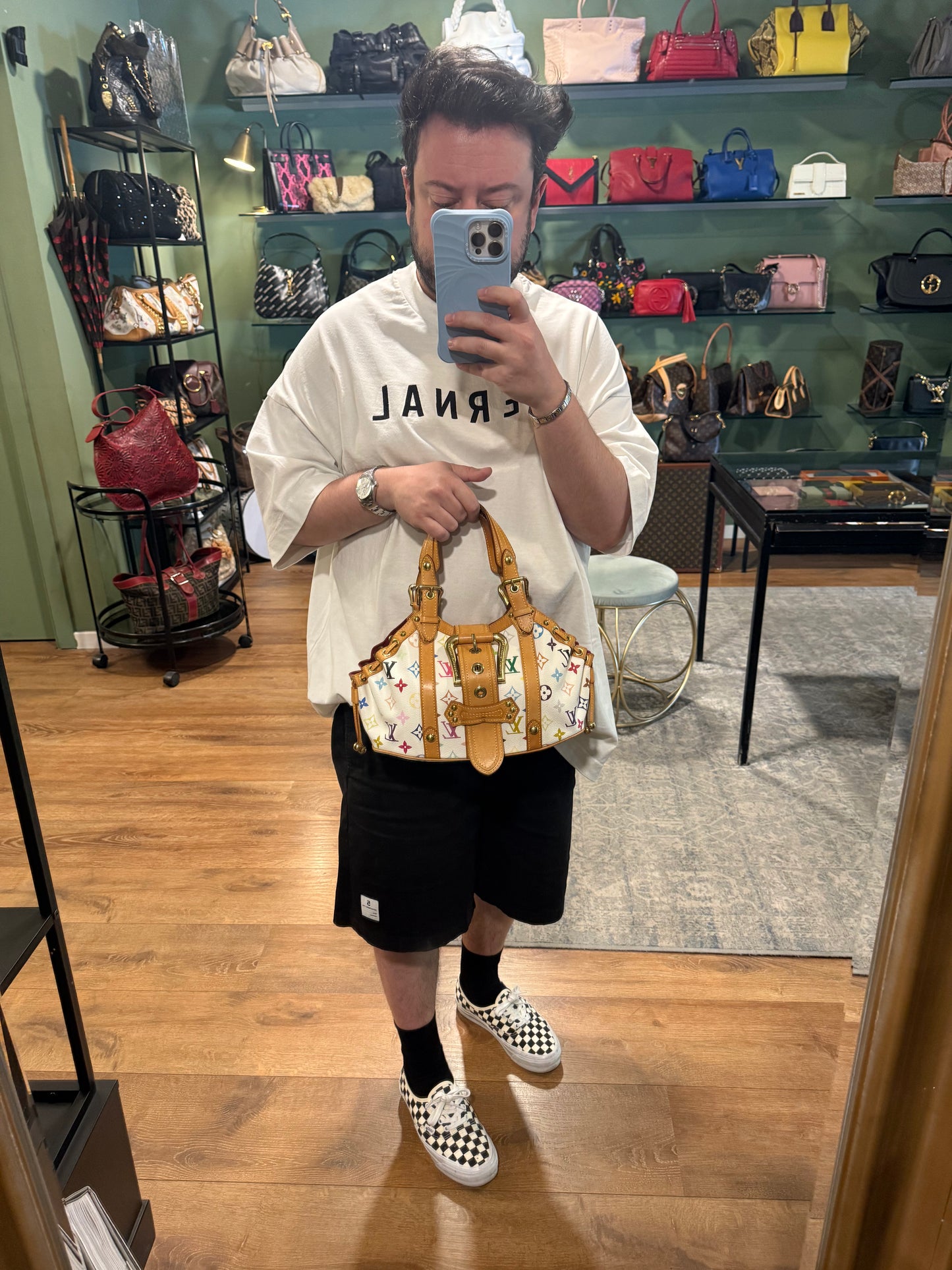 TAKASHI MURAKAMI X LOUIS VUITTON WHITE MULTICOLOR THEDA HANDBAG