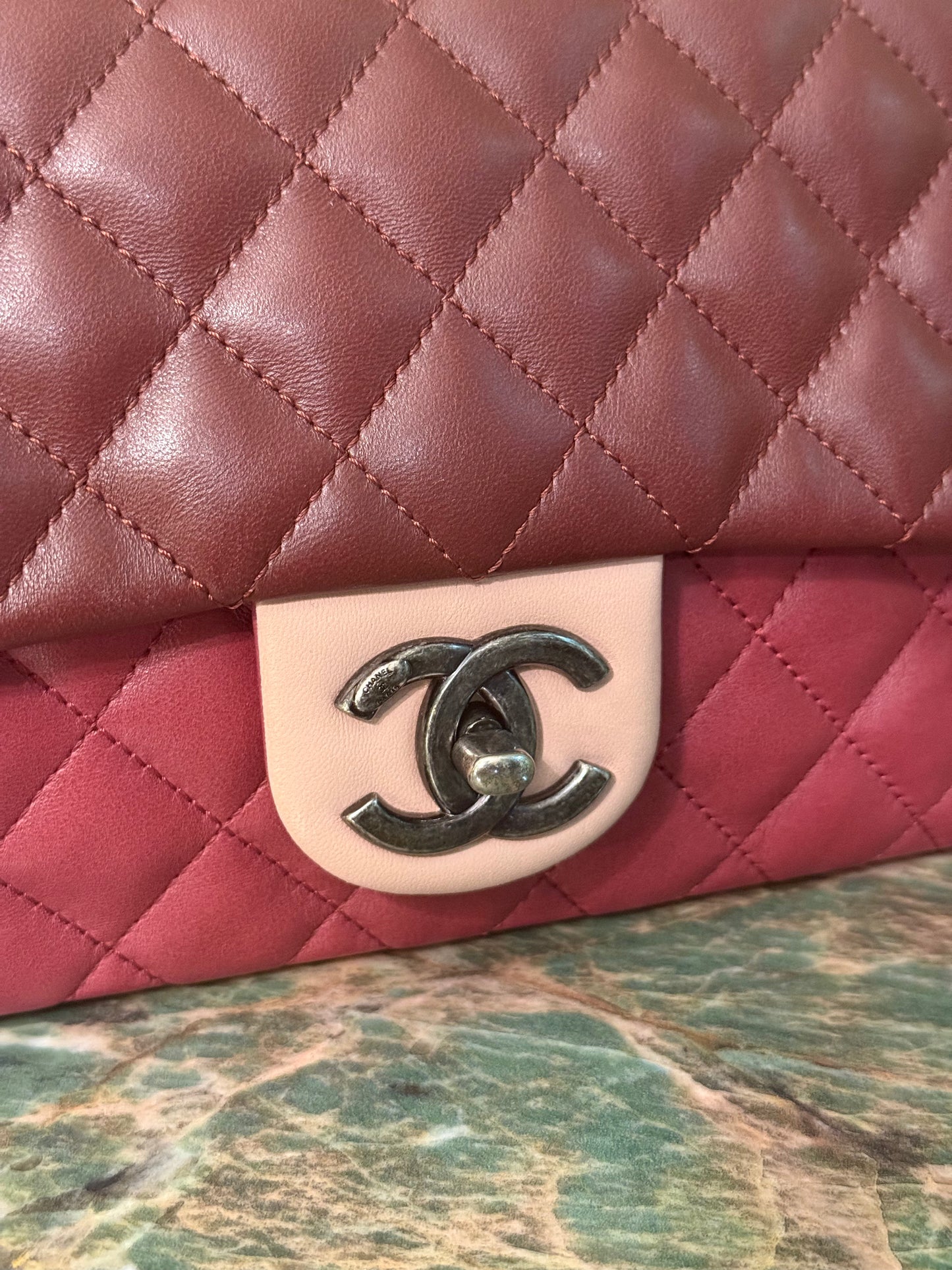 CHANEL MEDIUM SINGLE FLAP TRI COLOR SHOULDER BAG