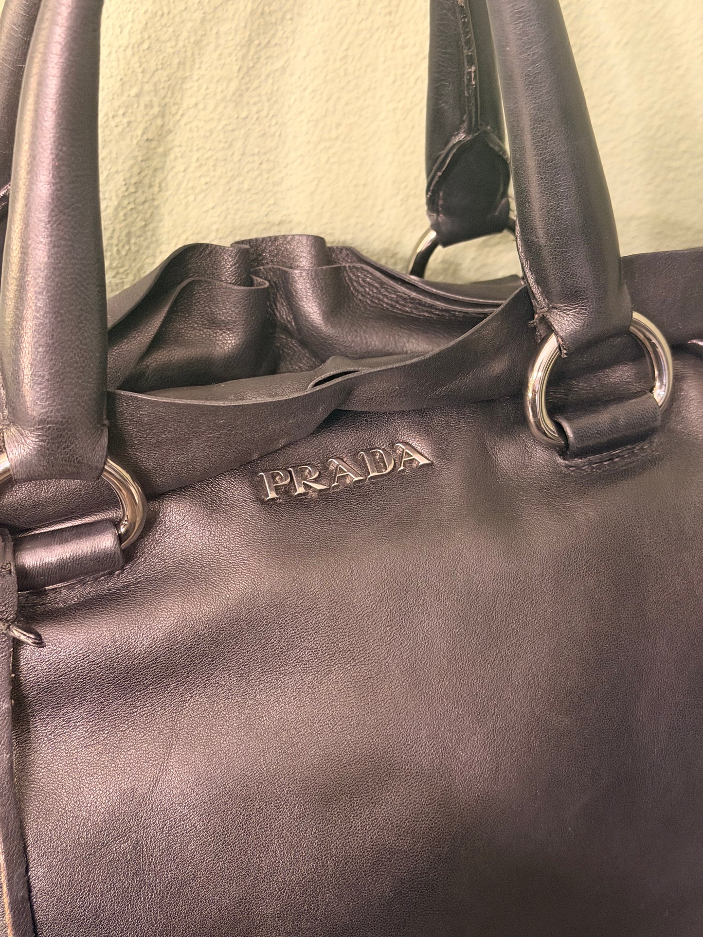PRADA BLACK FLOUNCES BOWLING HANDBAG