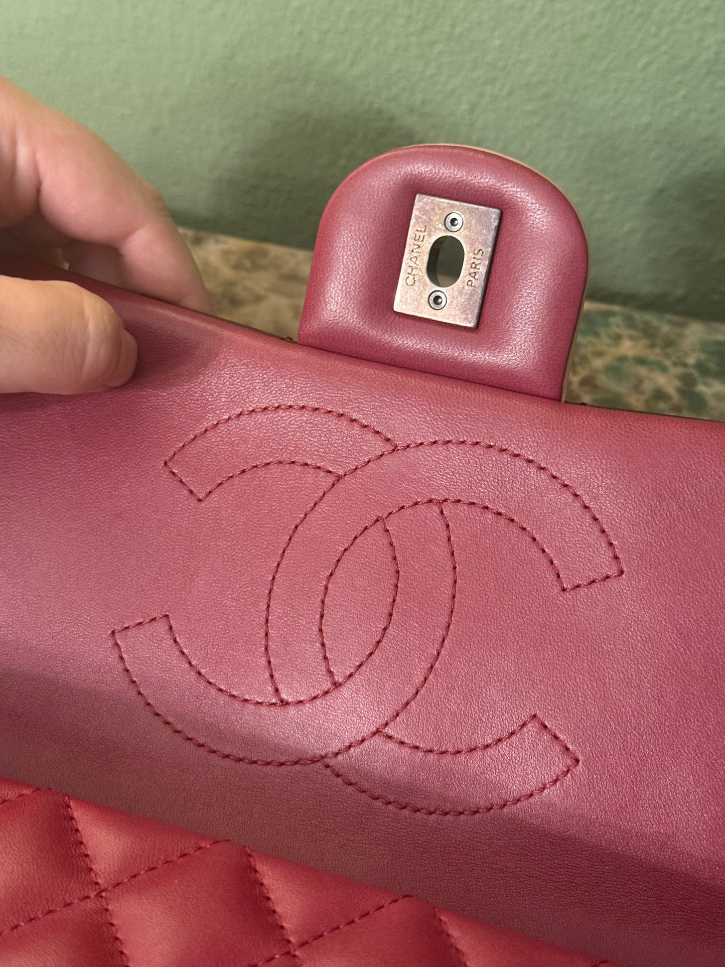 CHANEL MEDIUM SINGLE FLAP TRI COLOR SHOULDER BAG