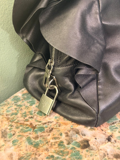 PRADA BLACK FLOUNCES BOWLING HANDBAG