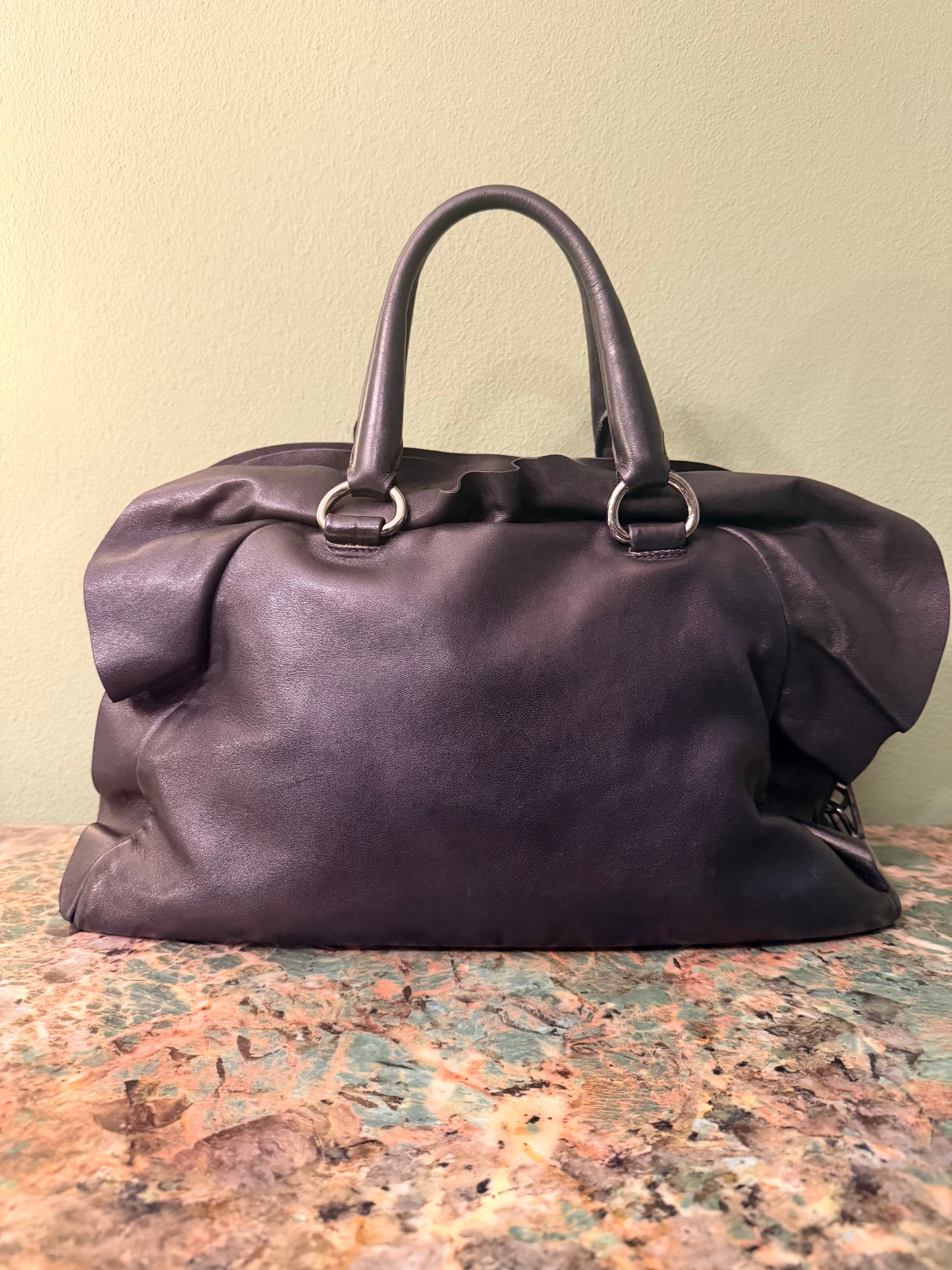 PRADA BLACK FLOUNCES BOWLING HANDBAG