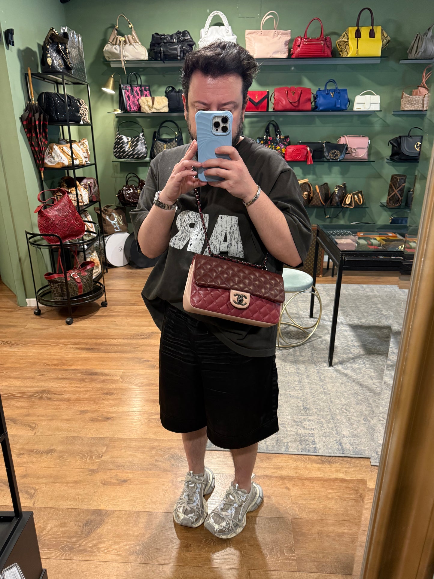 CHANEL MEDIUM SINGLE FLAP TRI COLOR SHOULDER BAG