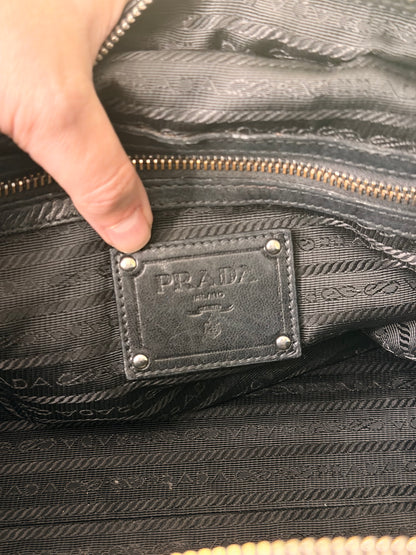 PRADA BLACK FLOUNCES BOWLING HANDBAG