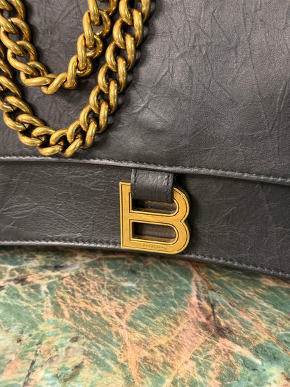 BALENCIAGA BLACK MEDIUM CRUSH SHOULDER BAG