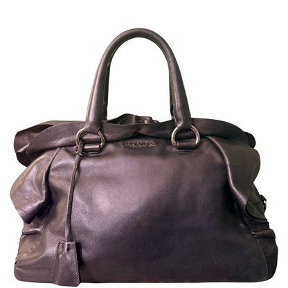 PRADA BLACK FLOUNCES BOWLING HANDBAG