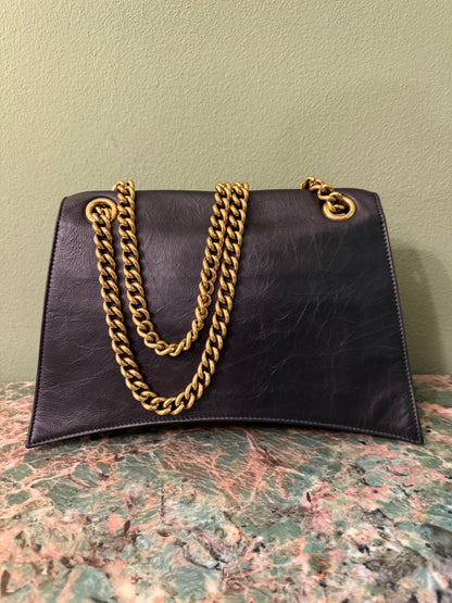 BALENCIAGA BLACK MEDIUM CRUSH SHOULDER BAG