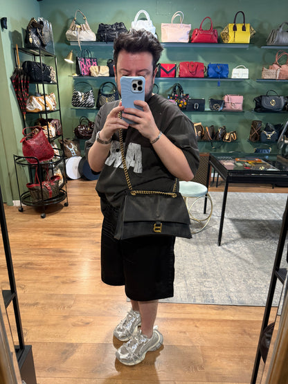 BALENCIAGA BLACK MEDIUM CRUSH SHOULDER BAG