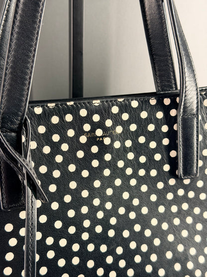 SAINT LAURENT BLACK POLKA DOTS SMALL SHOPPING TOTE