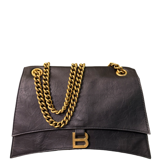 BALENCIAGA BLACK MEDIUM CRUSH SHOULDER BAG