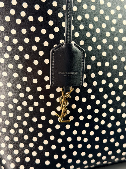SAINT LAURENT BLACK POLKA DOTS SMALL SHOPPING TOTE