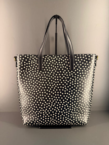 SAINT LAURENT BLACK POLKA DOTS SMALL SHOPPING TOTE