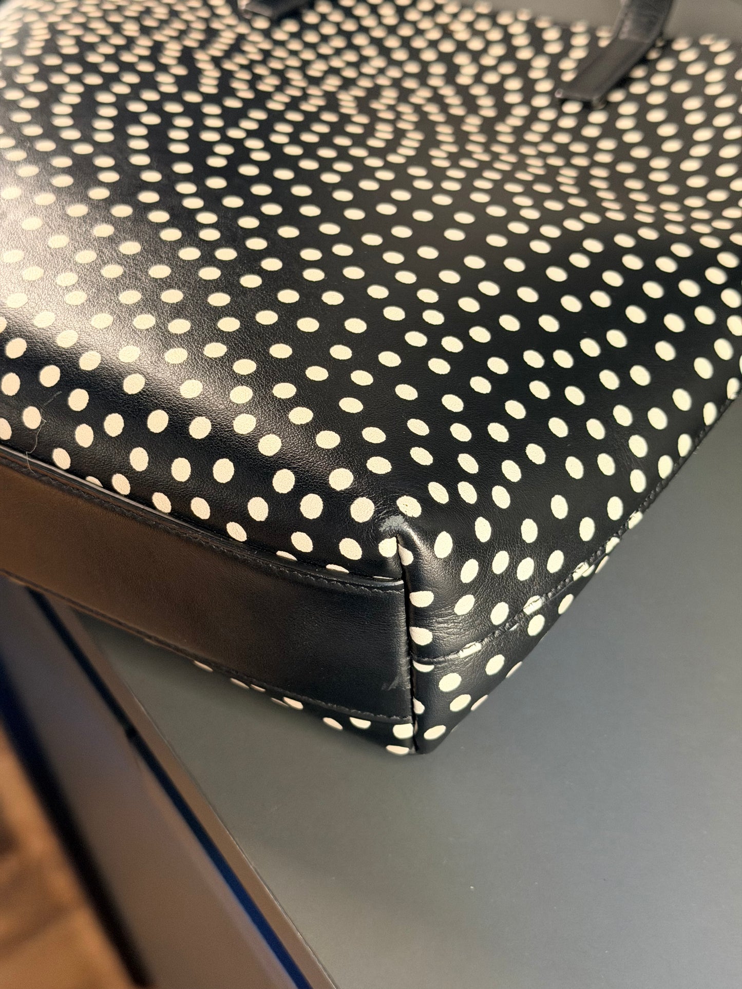 SAINT LAURENT BLACK POLKA DOTS SMALL SHOPPING TOTE