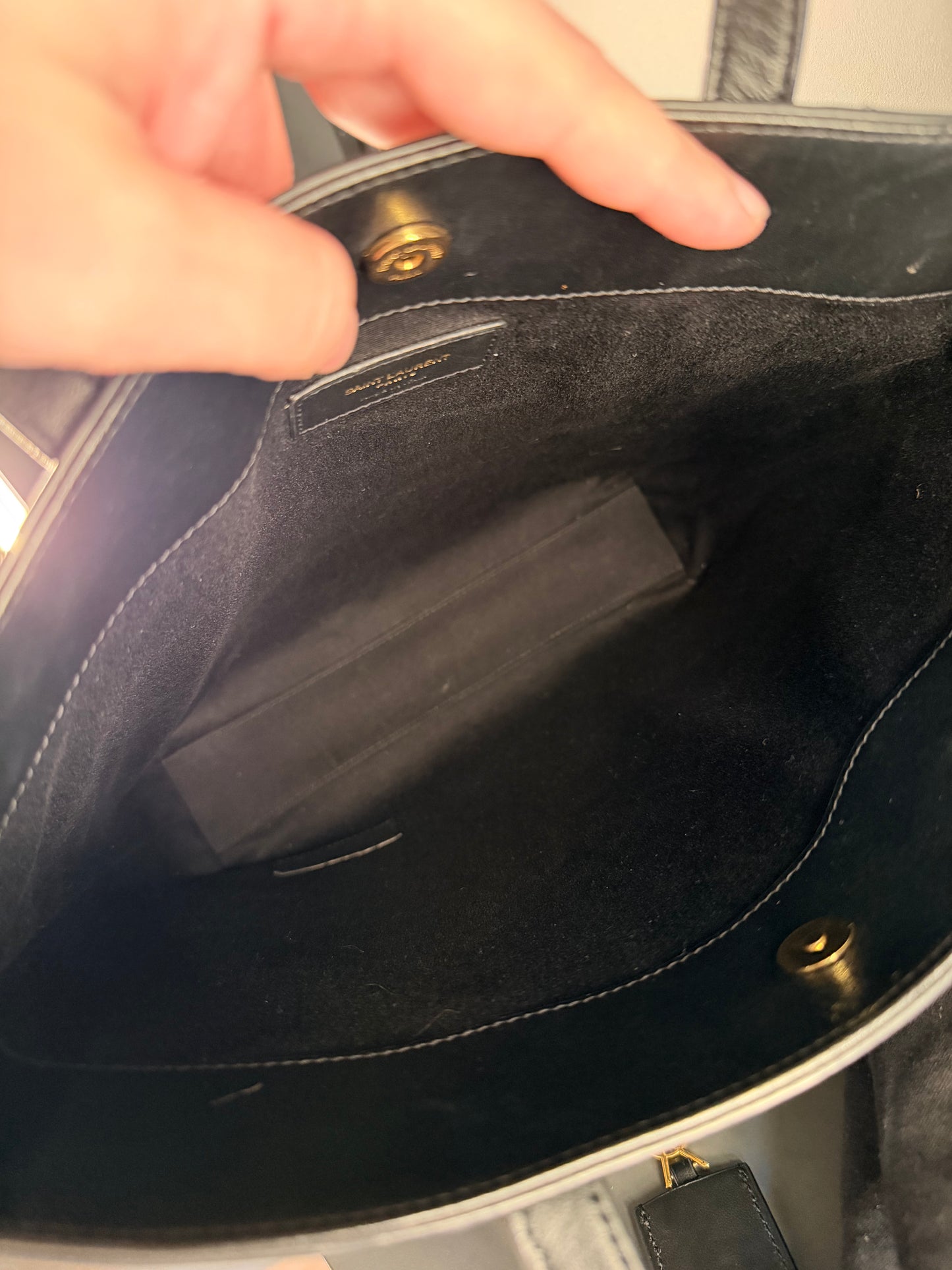 SAINT LAURENT BLACK POLKA DOTS SMALL SHOPPING TOTE