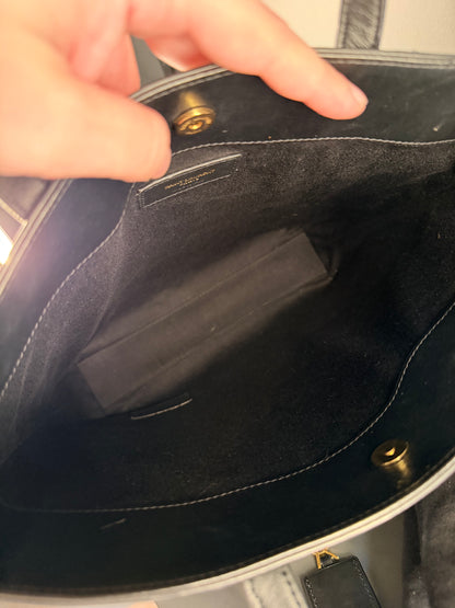 SAINT LAURENT BLACK POLKA DOTS SMALL SHOPPING TOTE