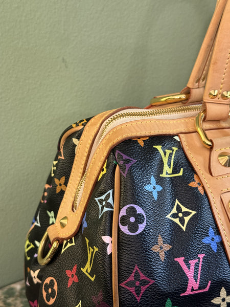 TAKASHI MURAKAMI X LOUIS VUITTON BLACK MULTICOLOR COURTNEY GM HANDBAG