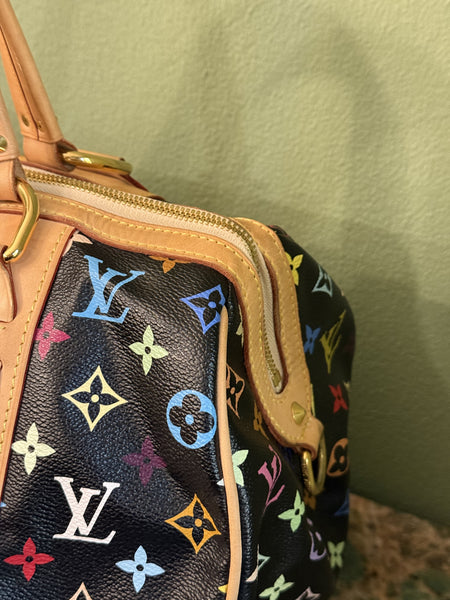 TAKASHI MURAKAMI X LOUIS VUITTON BLACK MULTICOLOR COURTNEY GM HANDBAG