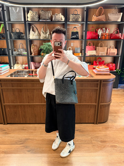 SAINT LAURENT BLACK POLKA DOTS SMALL SHOPPING TOTE