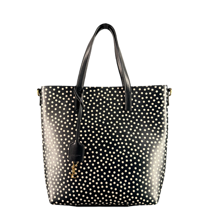 SAINT LAURENT BLACK POLKA DOTS SMALL SHOPPING TOTE
