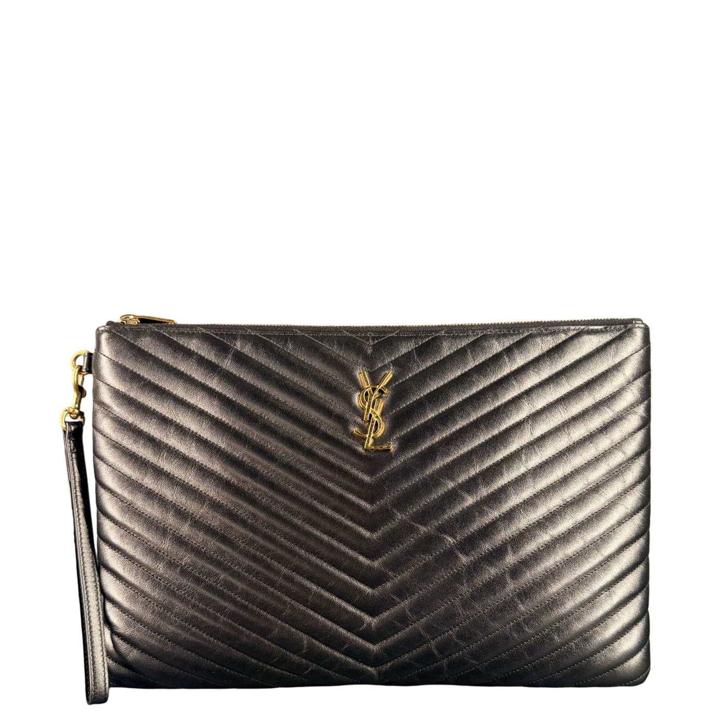 SAINT LAURENT BLACK CHEVRON LARGE POCHETTE