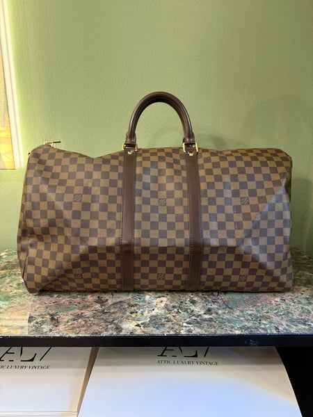 LOUIS VUITTON DAMIER EBENE KEEPALL 55 TRAVEL BAG