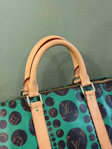 YAYOI KUSAMA X LOUIS VUITTON GREEN KEEPALL 55 TRAVEL BAG