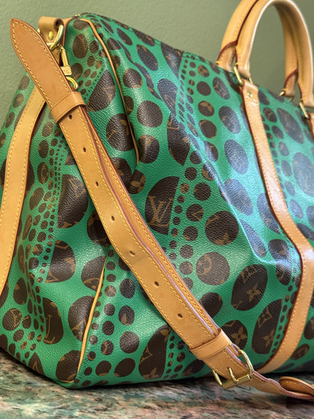 YAYOI KUSAMA X LOUIS VUITTON GREEN KEEPALL 55 TRAVEL BAG