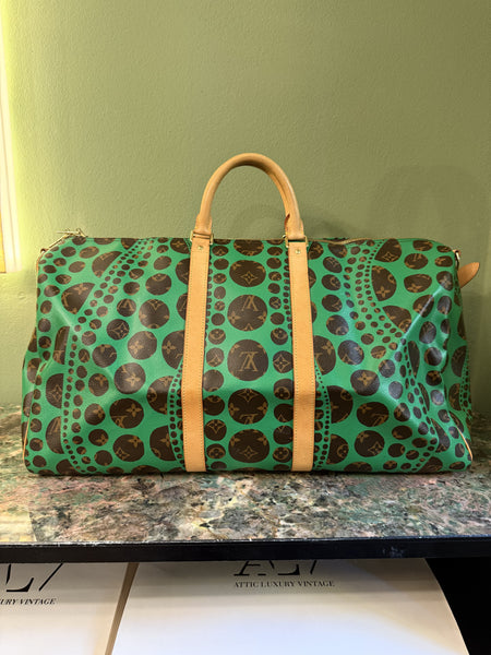 YAYOI KUSAMA X LOUIS VUITTON GREEN KEEPALL 55 TRAVEL BAG