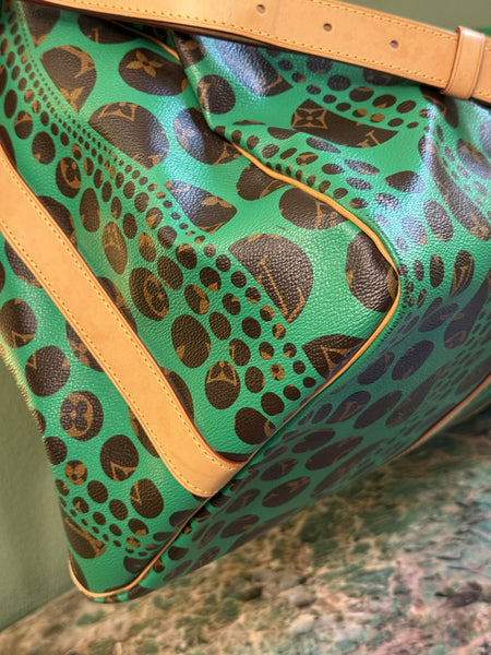 YAYOI KUSAMA X LOUIS VUITTON GREEN KEEPALL 55 TRAVEL BAG