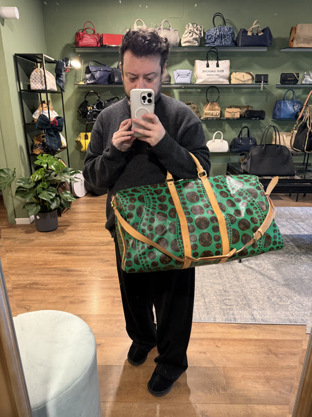 YAYOI KUSAMA X LOUIS VUITTON GREEN KEEPALL 55 TRAVEL BAG