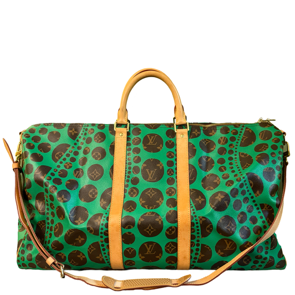 YAYOI KUSAMA X LOUIS VUITTON GREEN KEEPALL 55 TRAVEL BAG