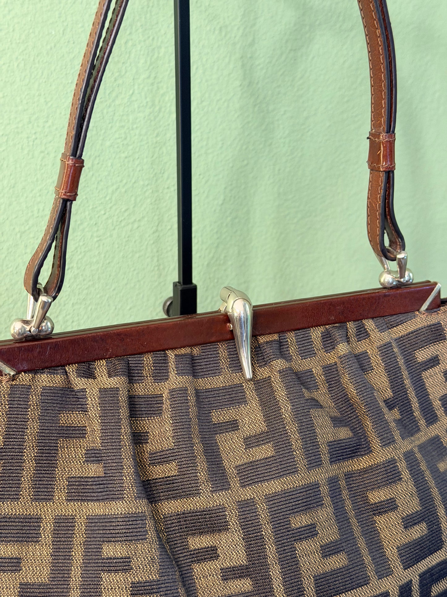 FENDI ZUCCA CLASP TOP HANDLE HANDBAG