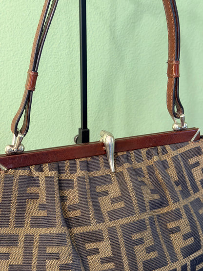FENDI ZUCCA CLASP TOP HANDLE HANDBAG