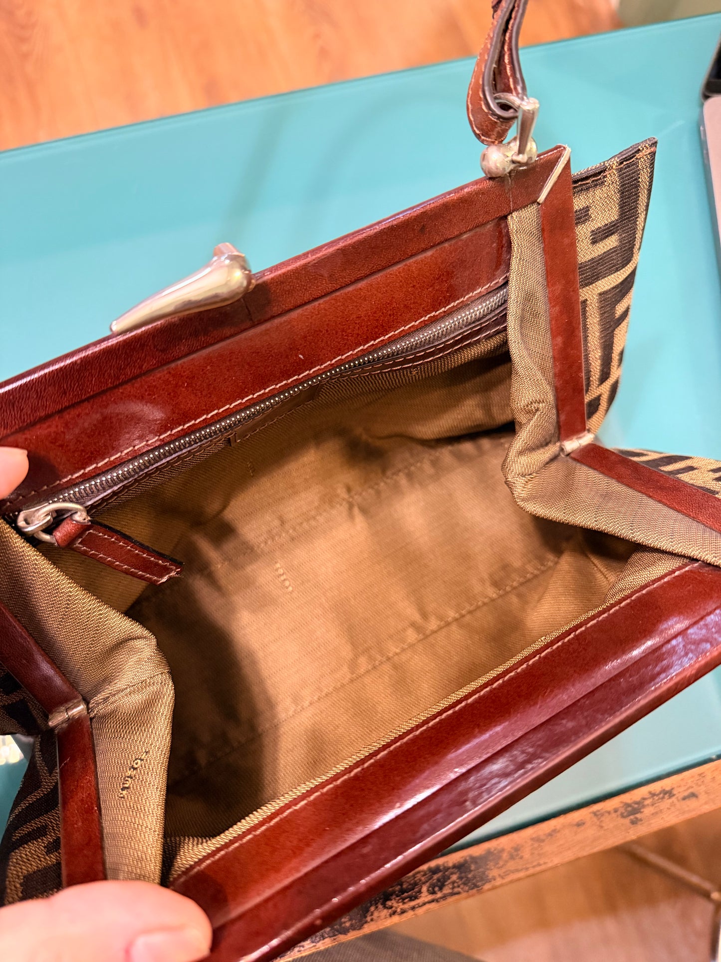 FENDI ZUCCA CLASP TOP HANDLE HANDBAG