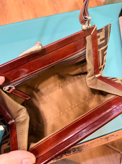 FENDI ZUCCA CLASP TOP HANDLE HANDBAG