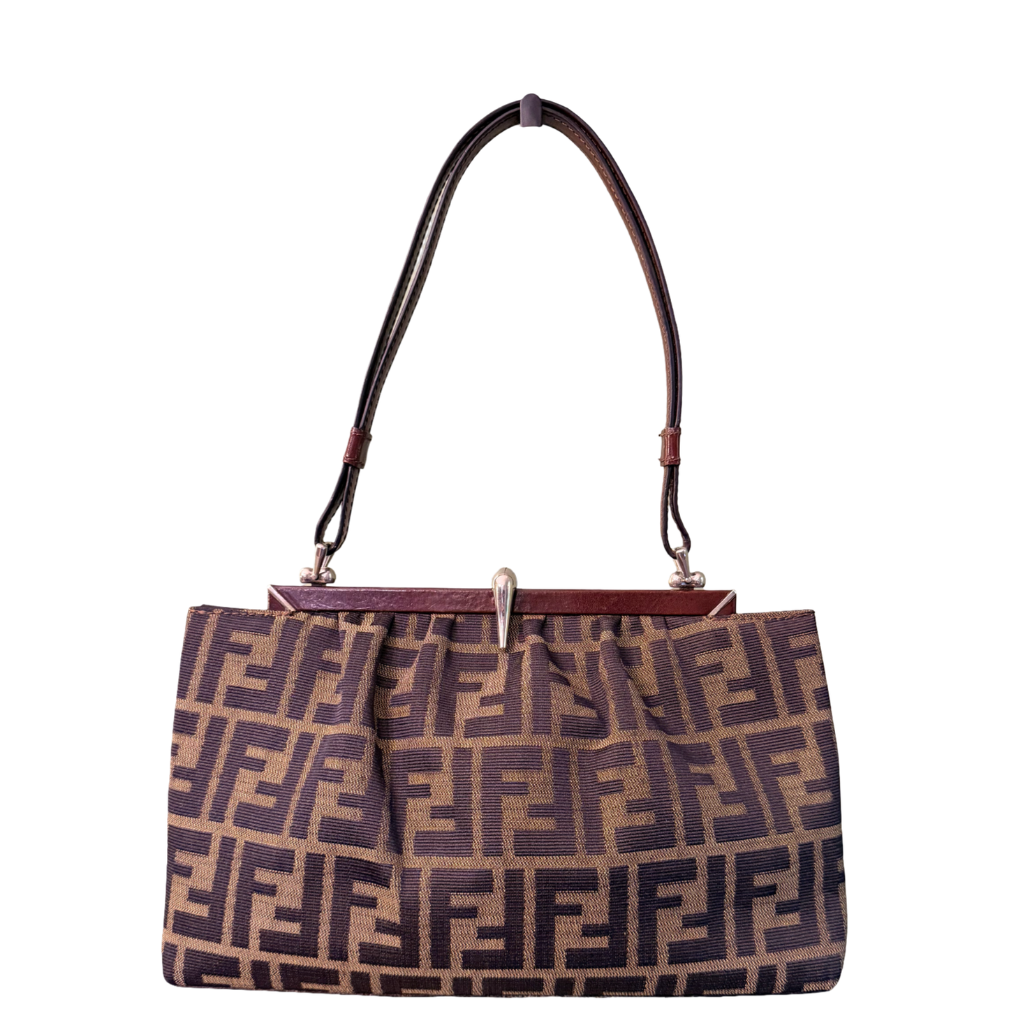 FENDI ZUCCA CLASP TOP HANDLE HANDBAG