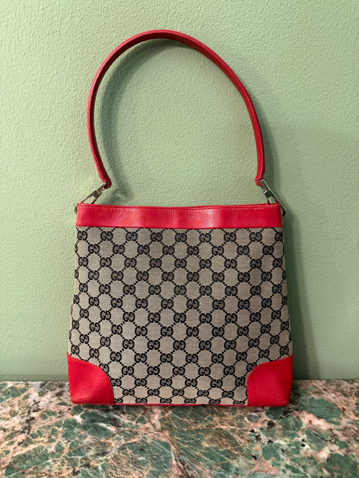 GUCCI RED MONOGRAM SHOULDER BAG