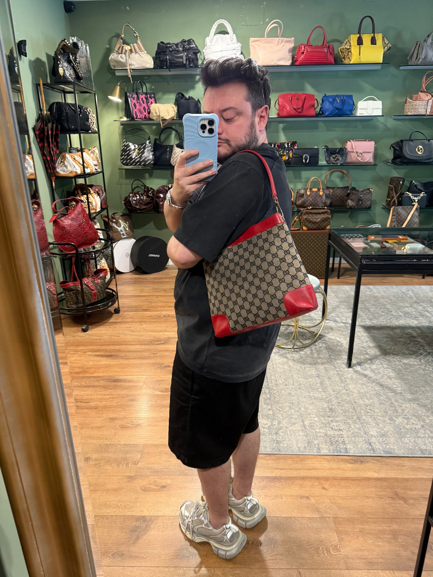 GUCCI RED MONOGRAM SHOULDER BAG