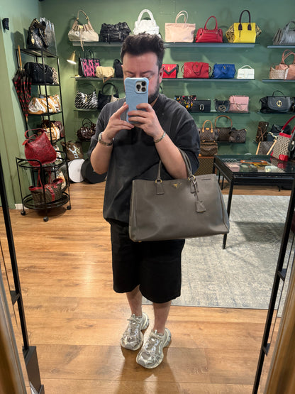 PRADA BROWN LARGE GALLERIA HANDBAG