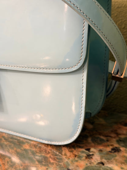 CÈLINE LIGHT BLUE SPAZZOLATO BOX CLASSIQUE SHOULDER BAG