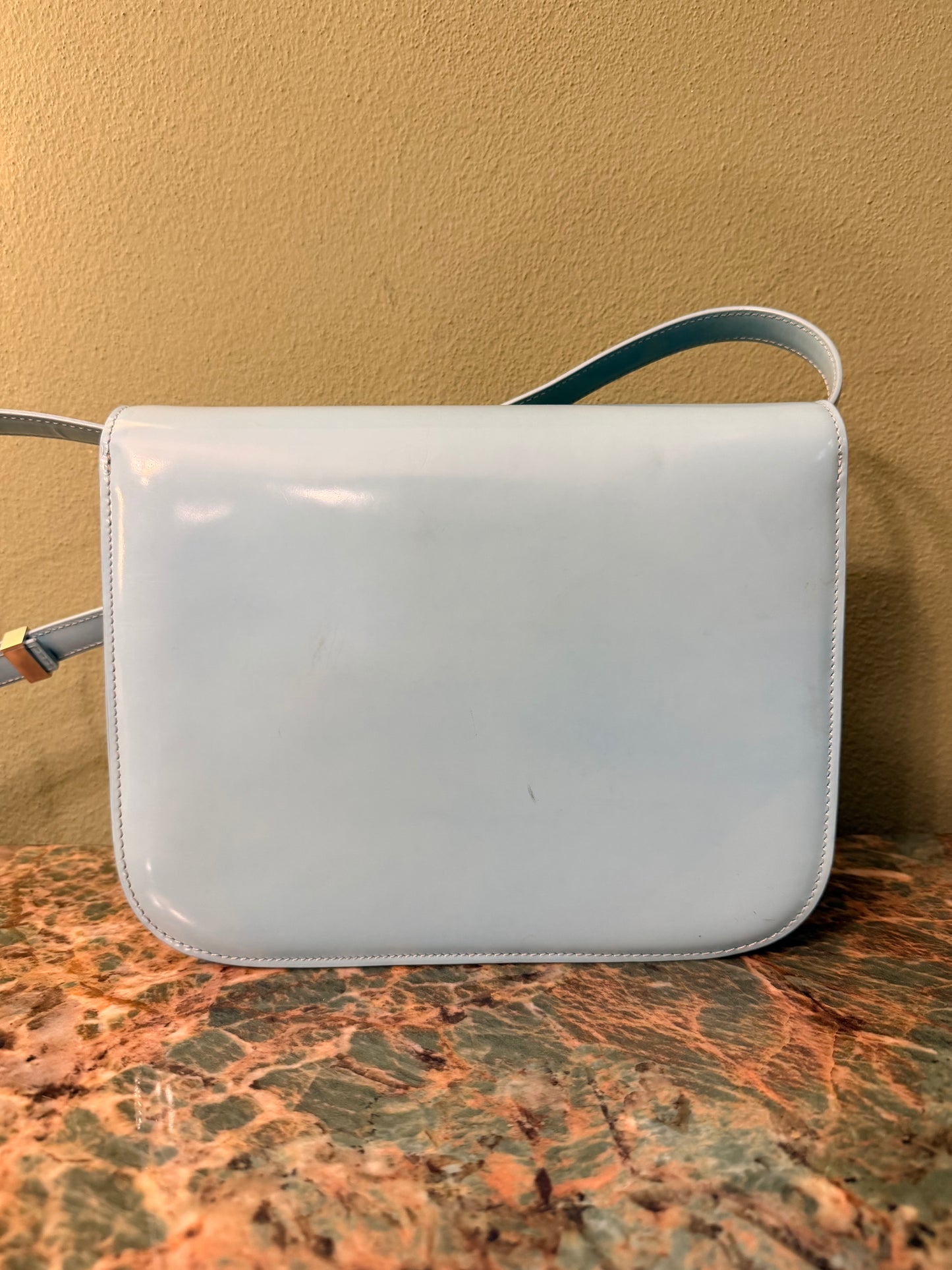 CÈLINE LIGHT BLUE SPAZZOLATO BOX CLASSIQUE SHOULDER BAG