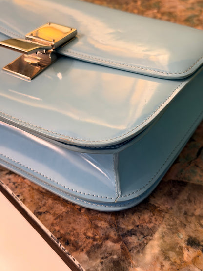 CÈLINE LIGHT BLUE SPAZZOLATO BOX CLASSIQUE SHOULDER BAG