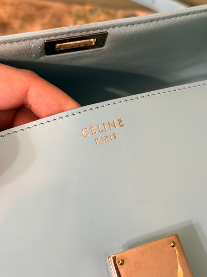 CÈLINE LIGHT BLUE SPAZZOLATO BOX CLASSIQUE SHOULDER BAG