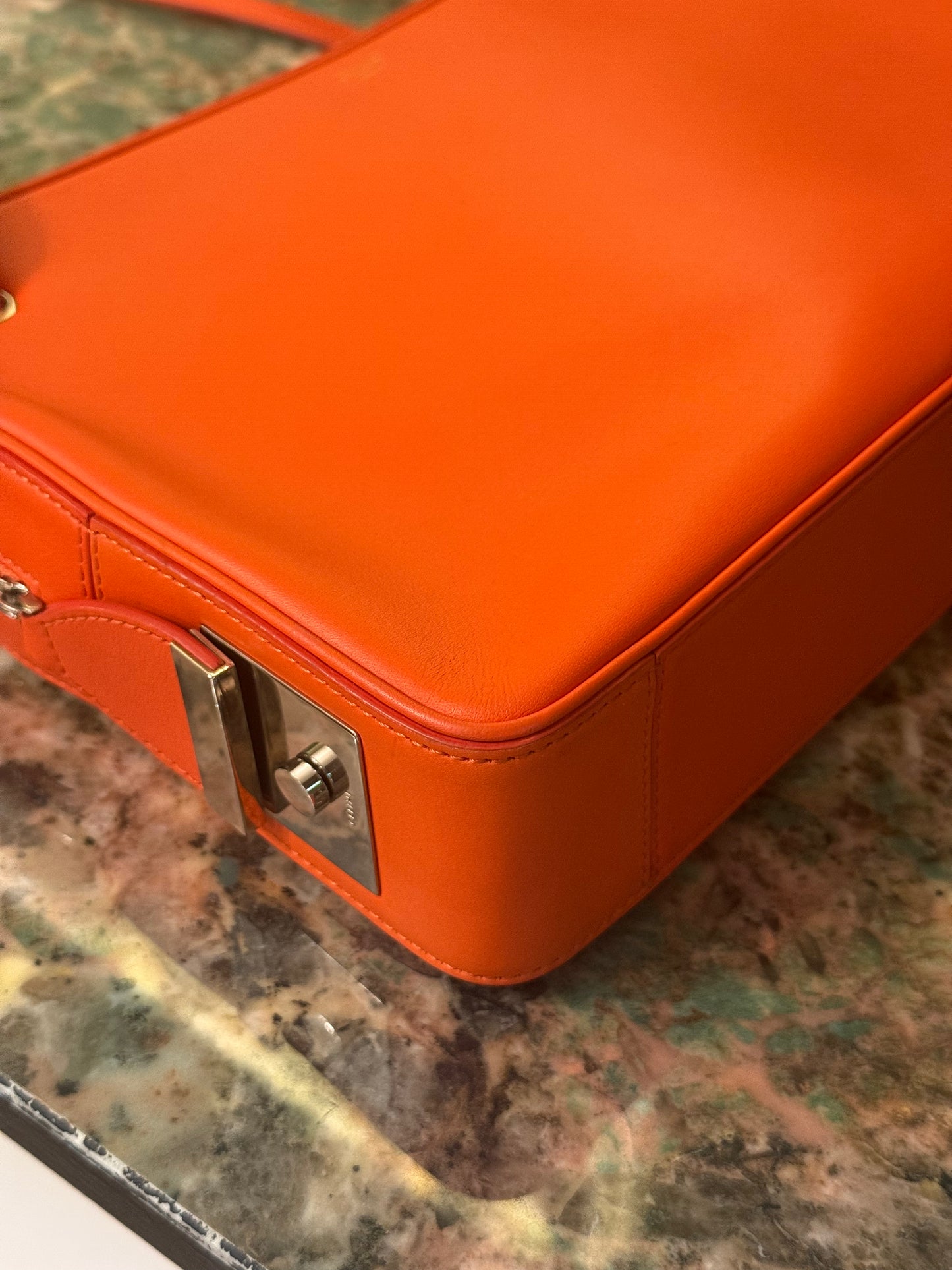 CELINE ORANGE SIDE LOCK DRAGONNE SHOULDER BAG