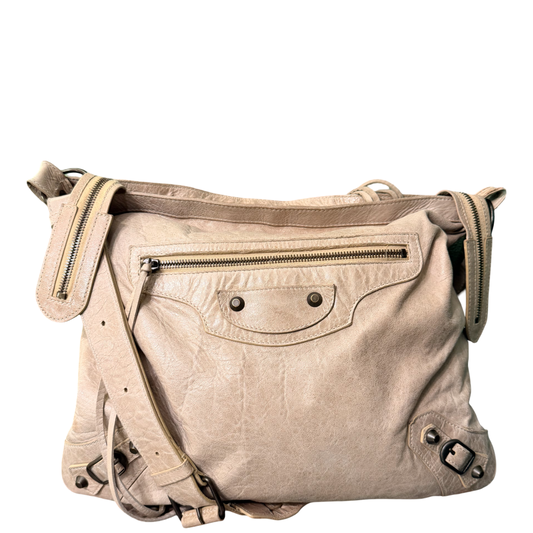 BALENCIAGA BEIGE MOTOCROSS FLAT CROSSBODY BAG