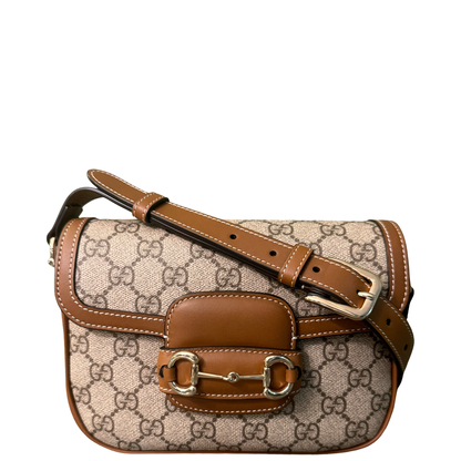 GUCCI TAN GG SUPREME SMALL SOFT HORSEBIT 1955 CROSSBODY BAG