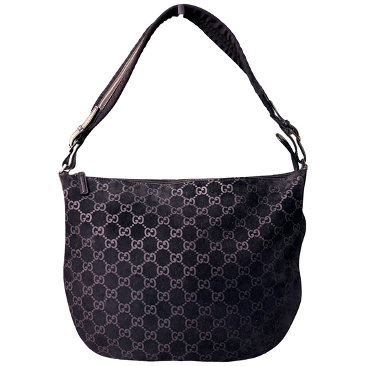GUCCI BY TOM FORD BLACK GG SUEDE HOBO BAG